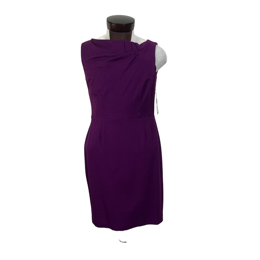 Jones NY Plum Purple Sleeveless Dress Pleated Ruche Accent Neck Size 10 - Picture 1 of 13